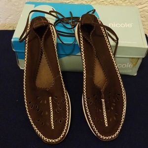 Dk Brown lace up mule by Nicole. Sz 8